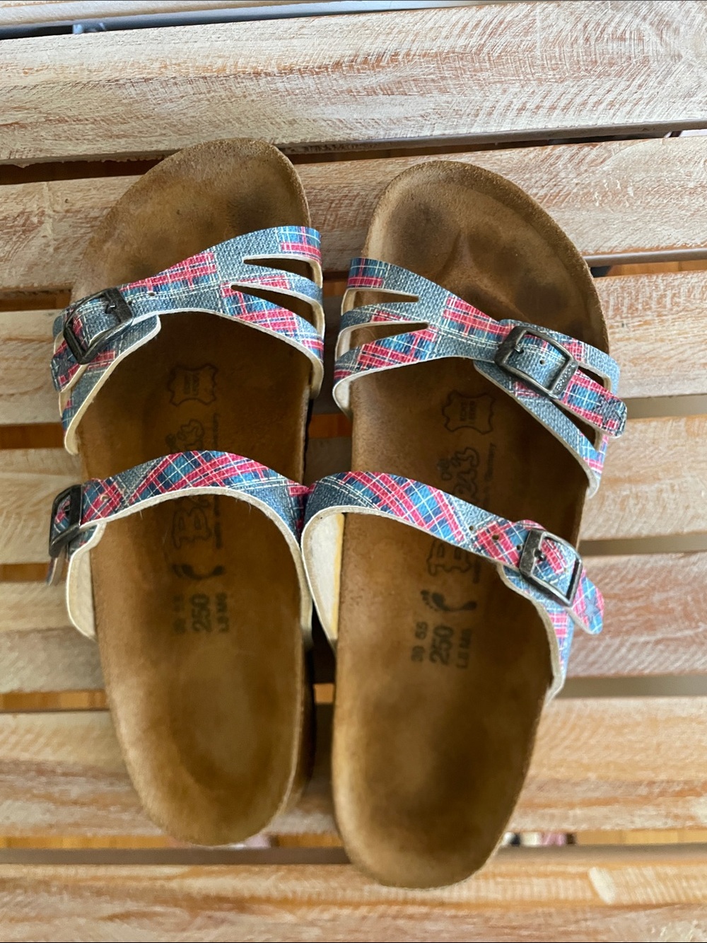 Birkenstock Birki's Juliette Double-Strap Plaid Sandals - blue plaid size 8